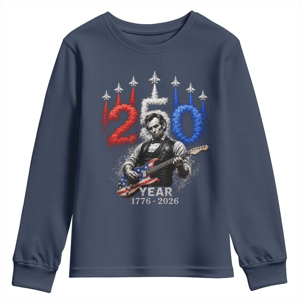 Vintage Abraham Lincoln Abe Lincoln Playing Guitar 250 Years Youth Sweatshirt 1776 2026 Humor Patriotic