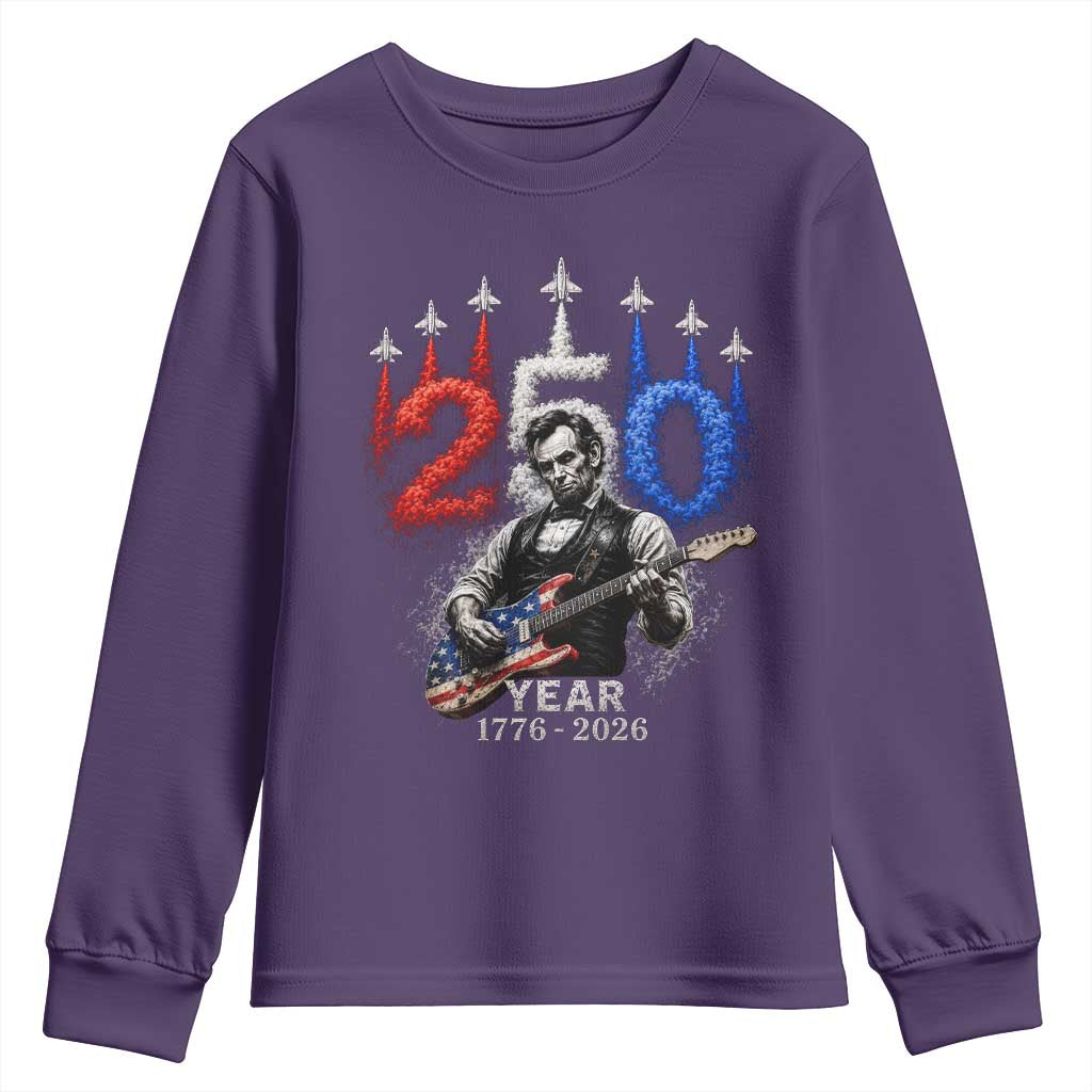 Vintage Abraham Lincoln Abe Lincoln Playing Guitar 250 Years Youth Sweatshirt 1776 2026 Humor Patriotic