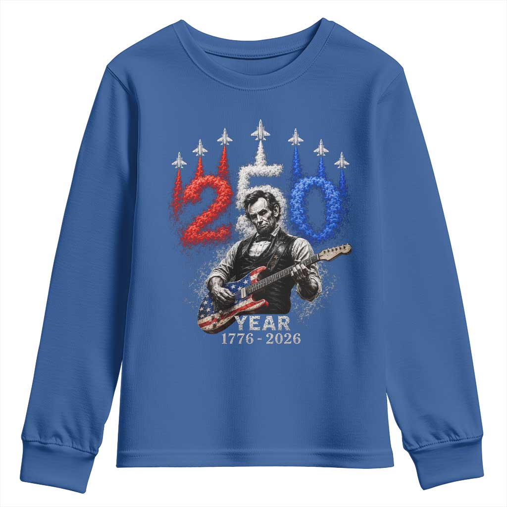 Vintage Abraham Lincoln Abe Lincoln Playing Guitar 250 Years Youth Sweatshirt 1776 2026 Humor Patriotic