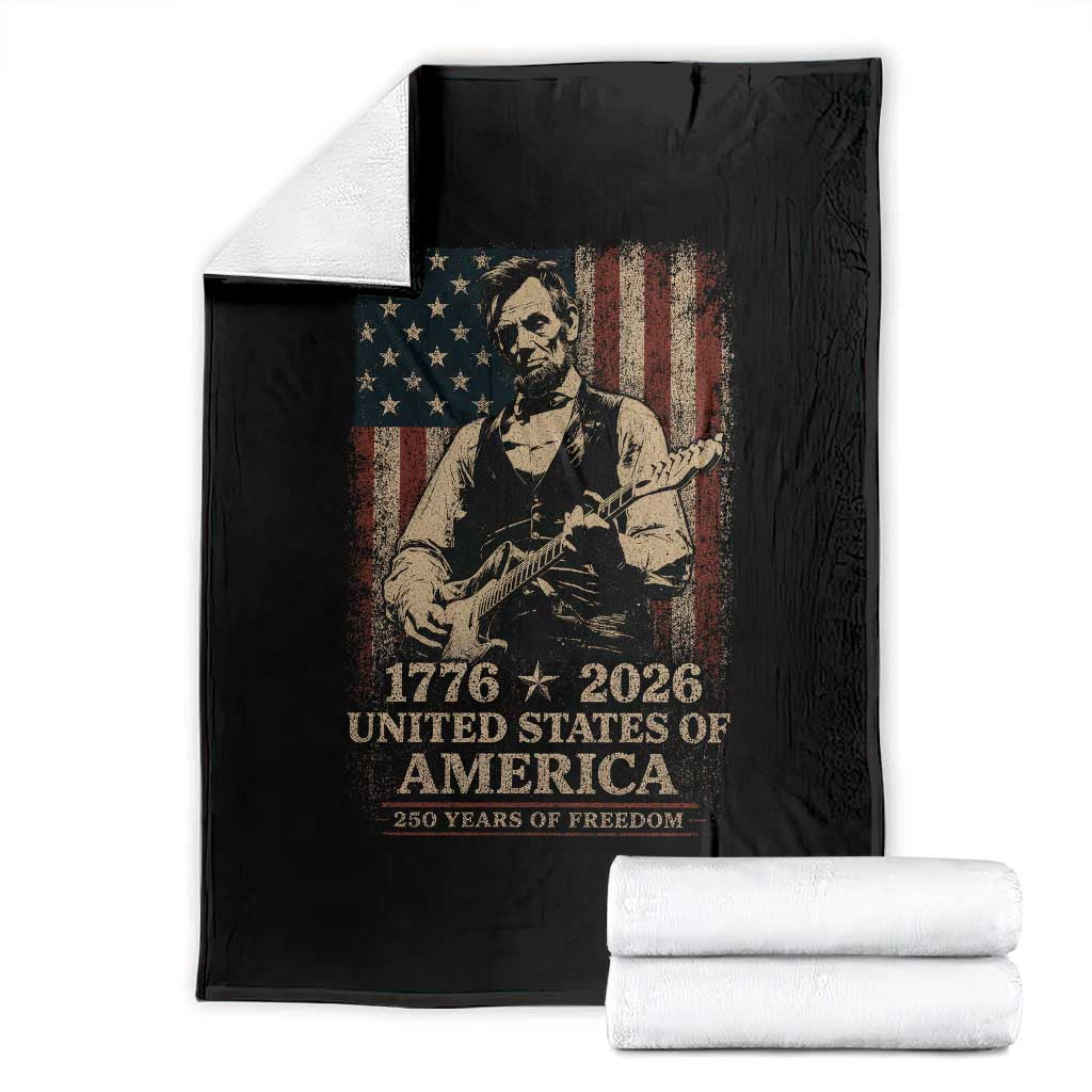 Vintage Abraham Lincoln Abe Lincoln Playing Guitar 250 Years Throw Blanket 1776 2026 Humor Patriotic USA Flag