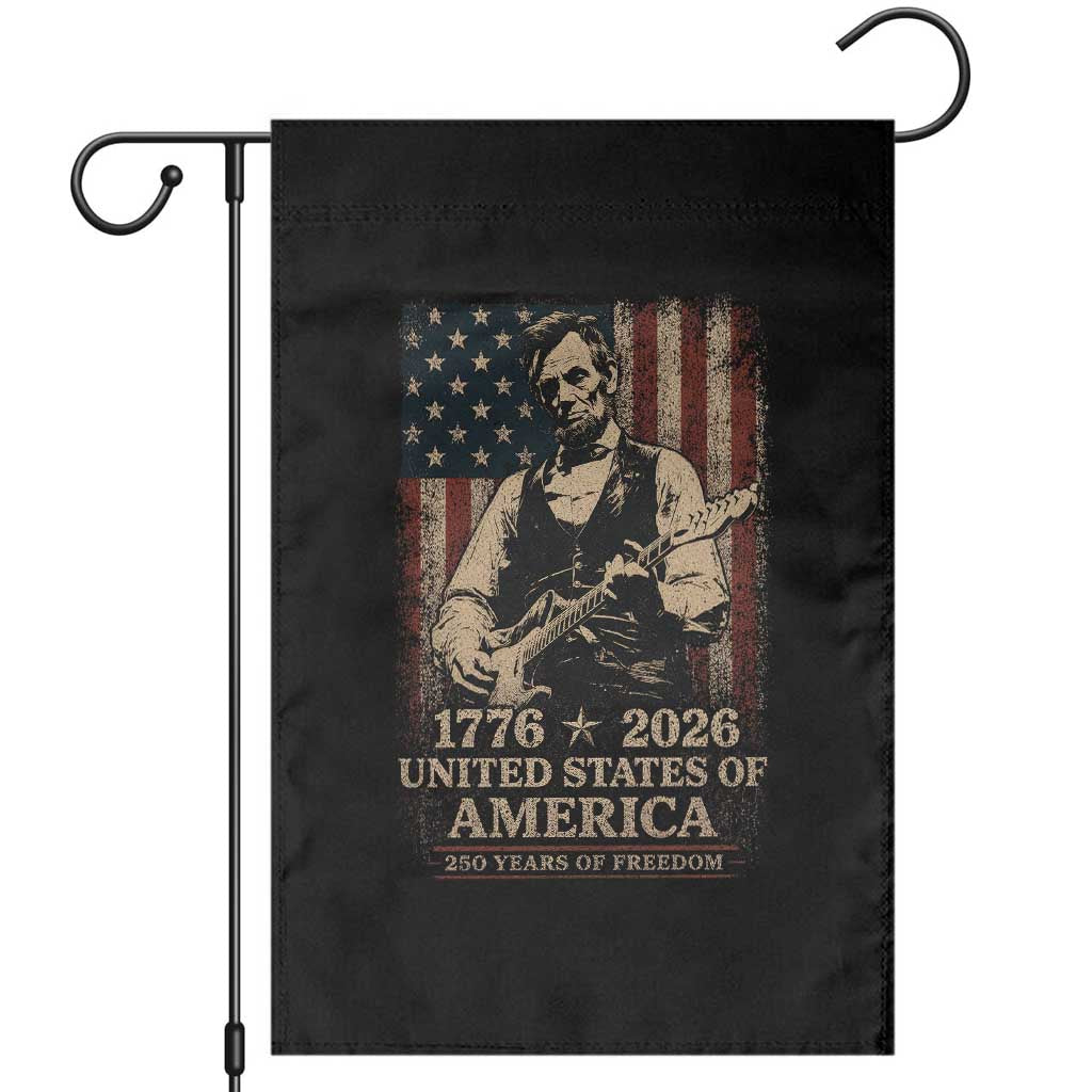 Vintage Abraham Lincoln Abe Lincoln Playing Guitar 250 Years Garden Flag 1776 2026 Humor Patriotic USA Flag