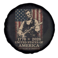 Vintage Abraham Lincoln Abe Lincoln Playing Guitar 250 Years Spare Tire Cover 1776 2026 Humor Patriotic USA Flag