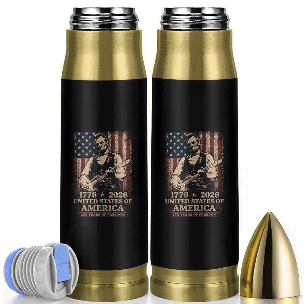 Vintage Abraham Lincoln Abe Lincoln Playing Guitar 250 Years Bullet Tumbler 1776 2026 Humor Patriotic USA Flag