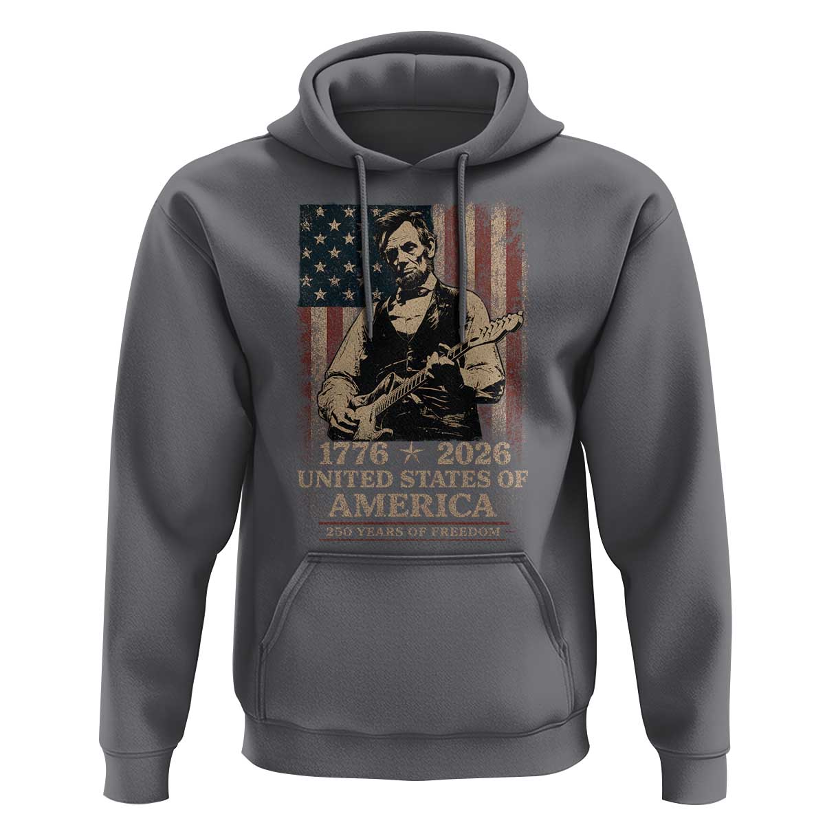 Vintage Abraham Lincoln Abe Lincoln Playing Guitar 250 Years Hoodie 1776 2026 Humor Patriotic USA Flag