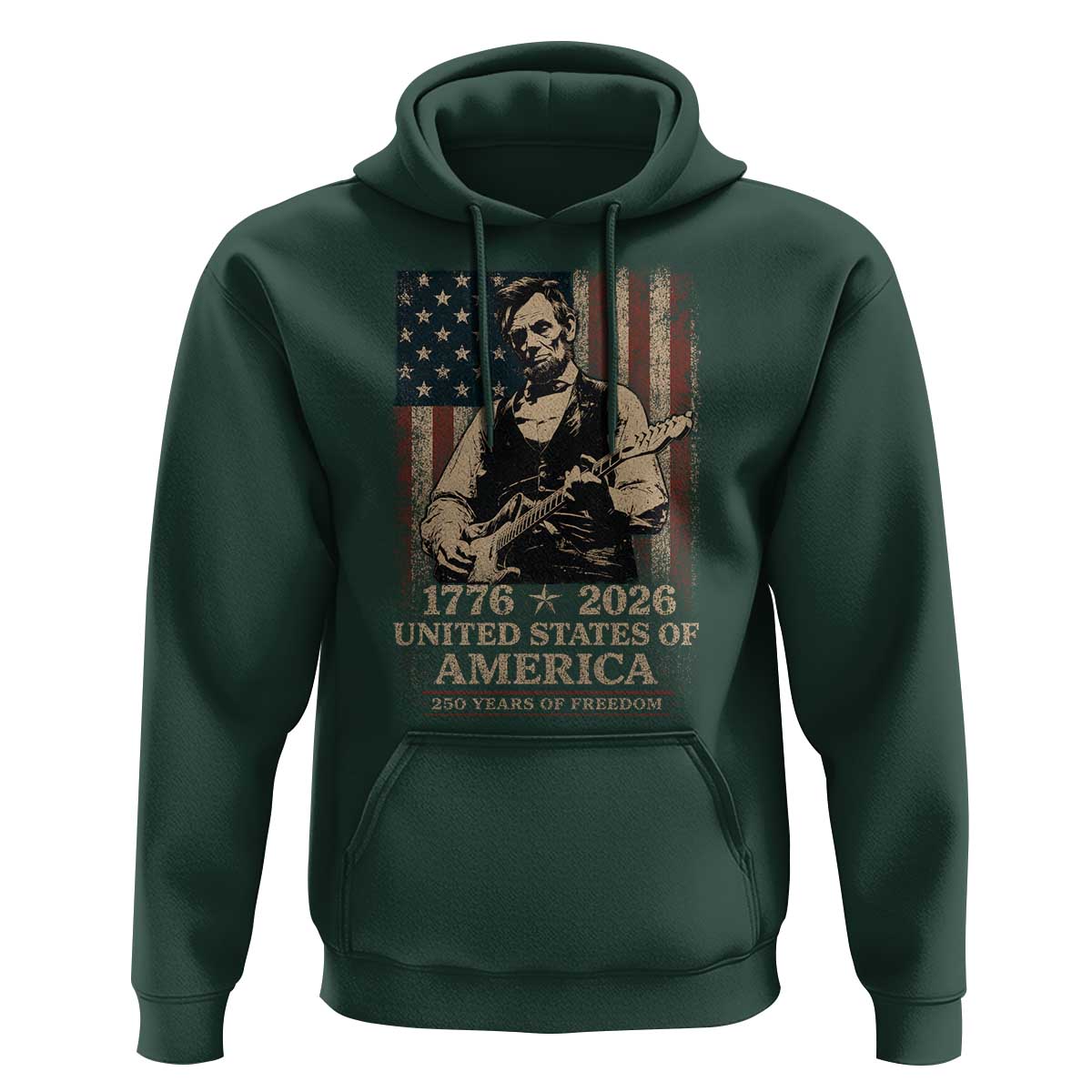 Vintage Abraham Lincoln Abe Lincoln Playing Guitar 250 Years Hoodie 1776 2026 Humor Patriotic USA Flag