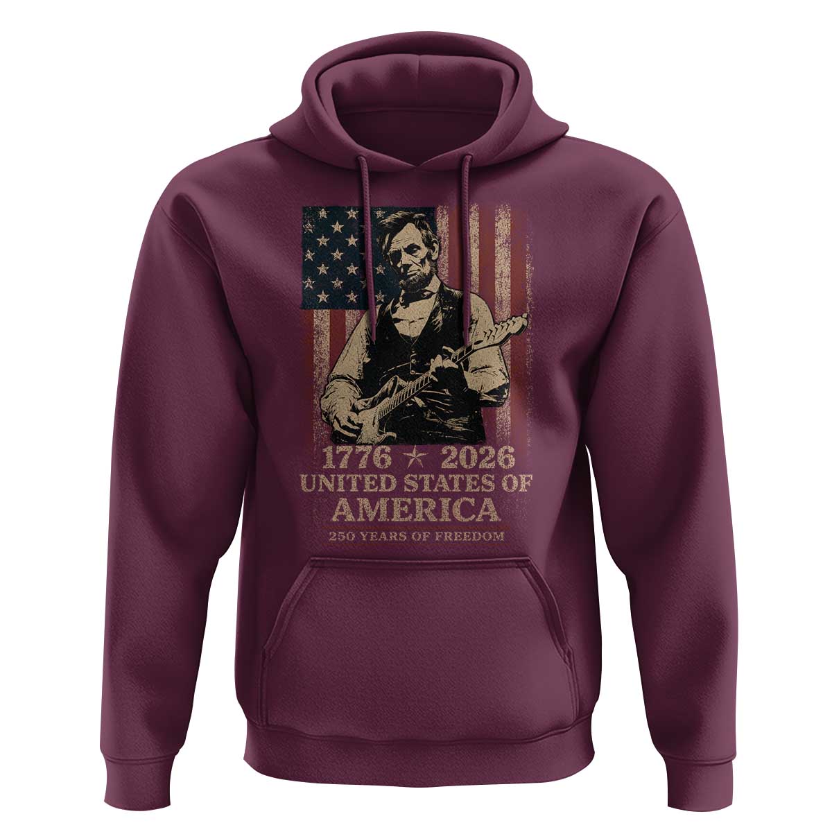 Vintage Abraham Lincoln Abe Lincoln Playing Guitar 250 Years Hoodie 1776 2026 Humor Patriotic USA Flag