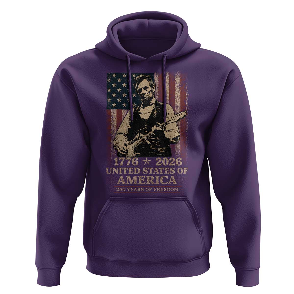 Vintage Abraham Lincoln Abe Lincoln Playing Guitar 250 Years Hoodie 1776 2026 Humor Patriotic USA Flag