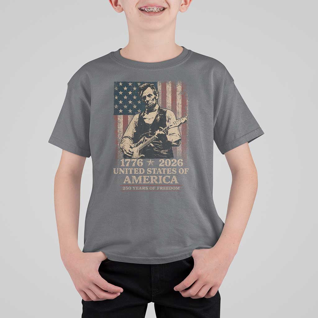Vintage Abraham Lincoln Abe Lincoln Playing Guitar 250 Years T Shirt For Kid 1776 2026 Humor Patriotic USA Flag