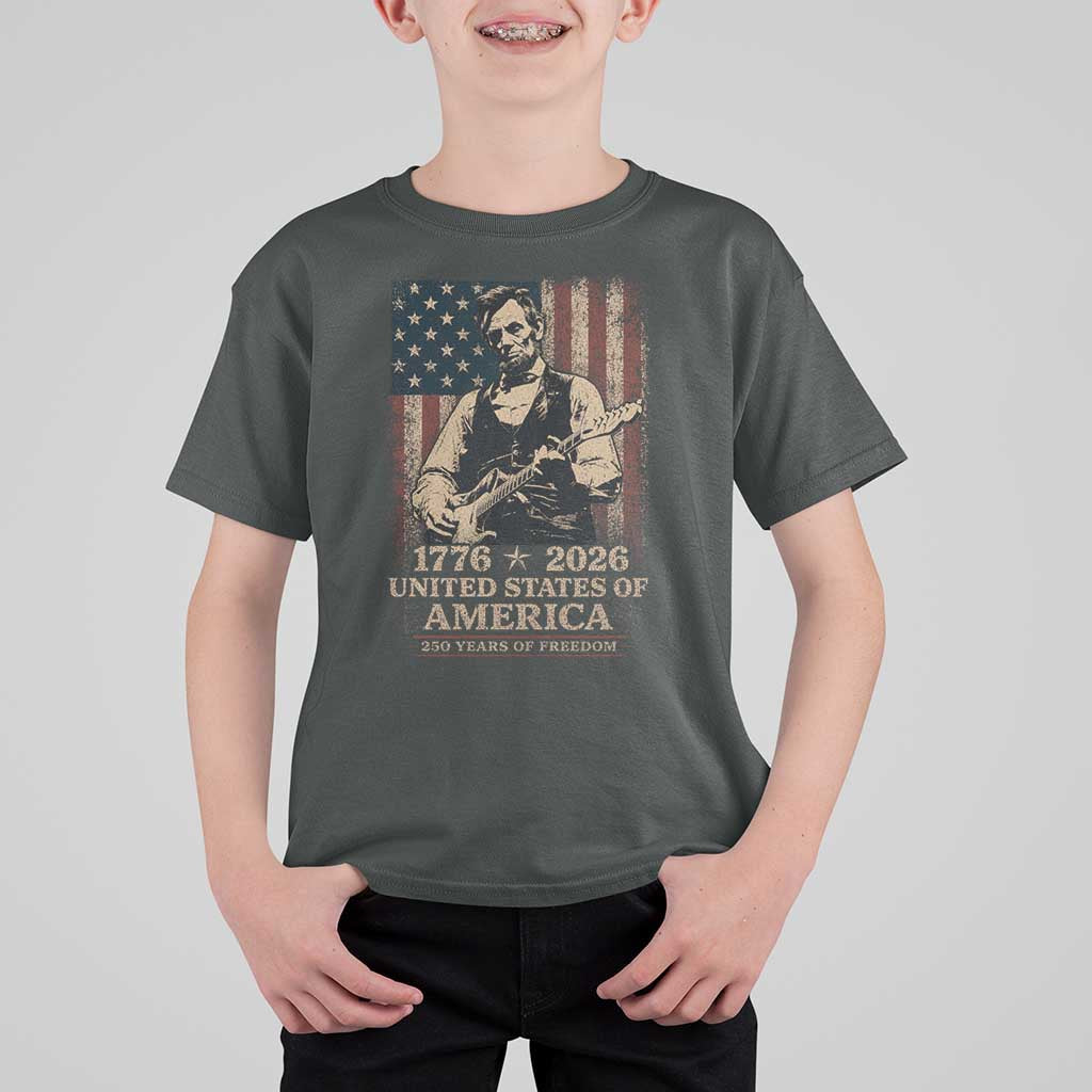 Vintage Abraham Lincoln Abe Lincoln Playing Guitar 250 Years T Shirt For Kid 1776 2026 Humor Patriotic USA Flag