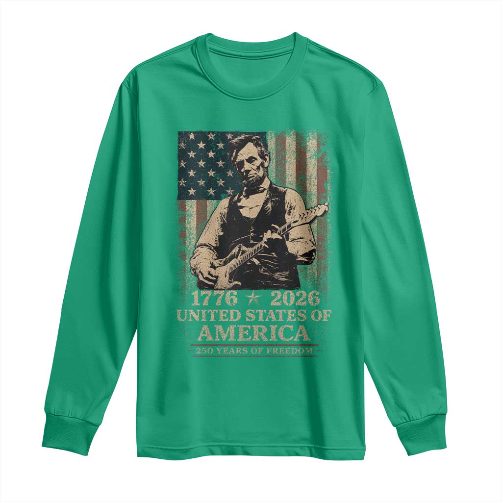 Vintage Abraham Lincoln Abe Lincoln Playing Guitar 250 Years Long Sleeve Shirt 1776 2026 Humor Patriotic USA Flag