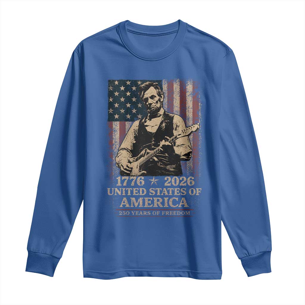 Vintage Abraham Lincoln Abe Lincoln Playing Guitar 250 Years Long Sleeve Shirt 1776 2026 Humor Patriotic USA Flag