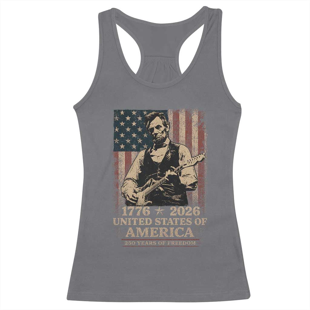Vintage Abraham Lincoln Abe Lincoln Playing Guitar 250 Years Racerback Tank Top 1776 2026 Humor Patriotic USA Flag