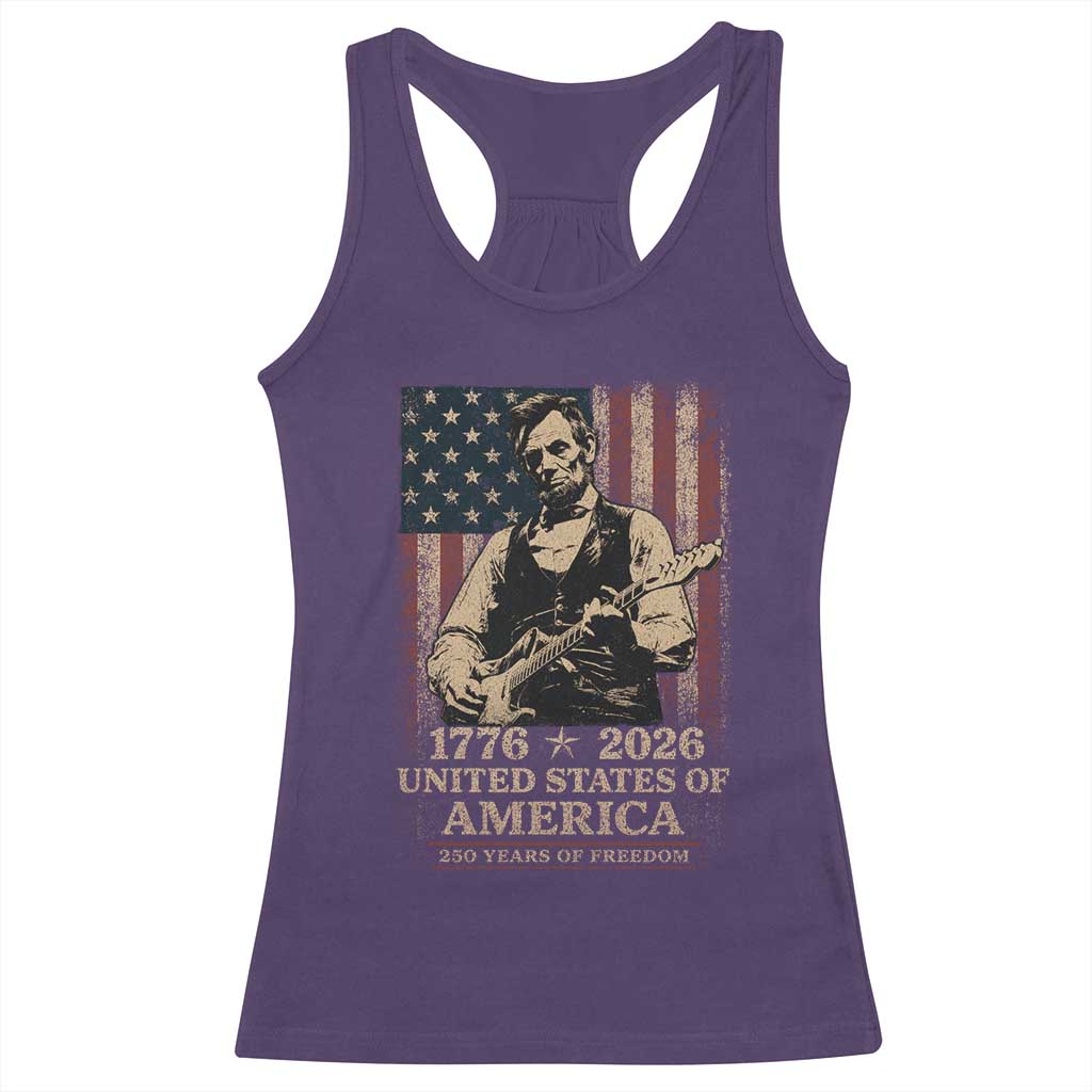 Vintage Abraham Lincoln Abe Lincoln Playing Guitar 250 Years Racerback Tank Top 1776 2026 Humor Patriotic USA Flag