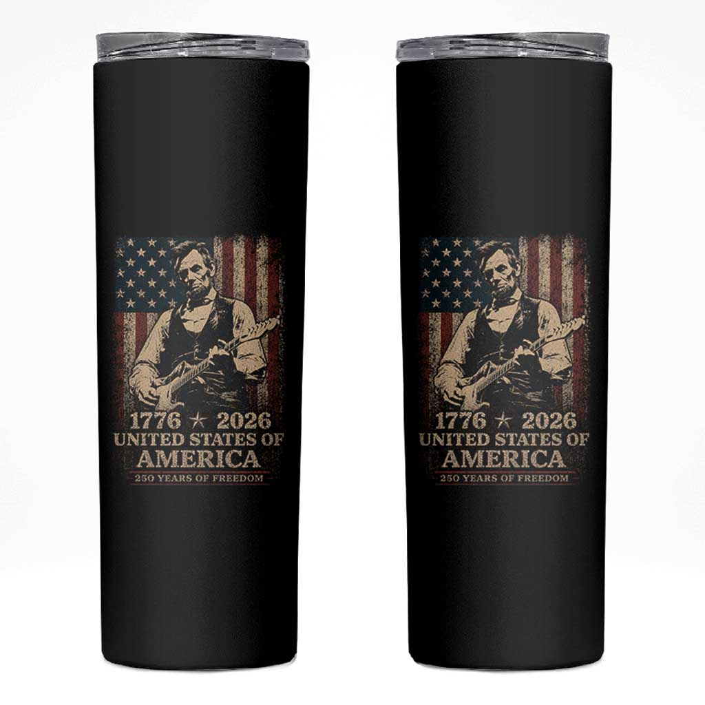Vintage Abraham Lincoln Abe Lincoln Playing Guitar 250 Years Skinny Tumbler 1776 2026 Humor Patriotic USA Flag