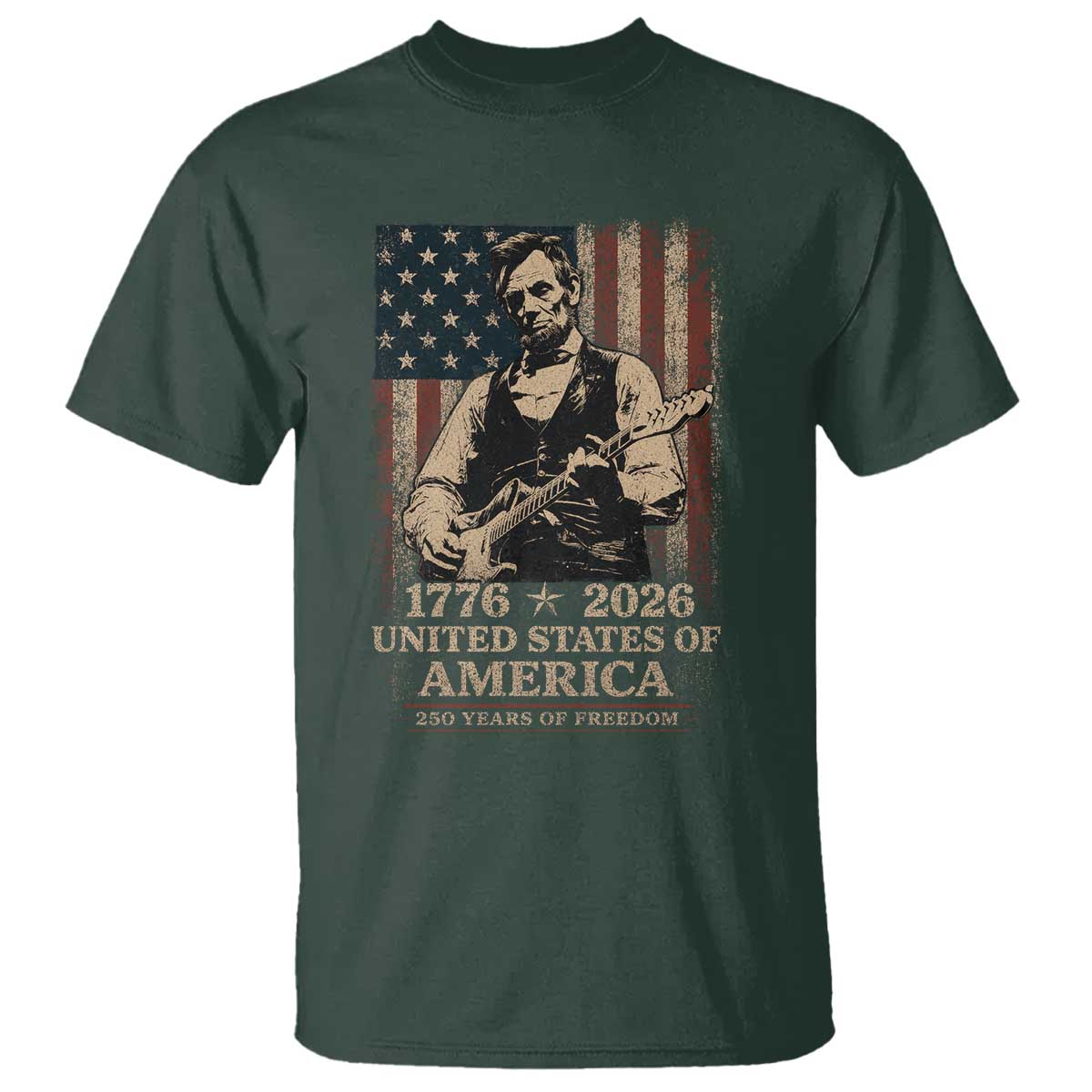 Vintage Abraham Lincoln Abe Lincoln Playing Guitar 250 Years T Shirt 1776 2026 Humor Patriotic USA Flag