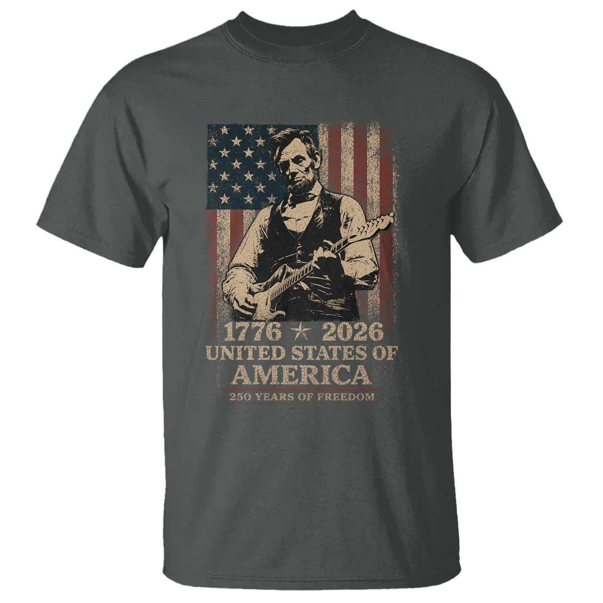 Vintage Abraham Lincoln Abe Lincoln Playing Guitar 250 Years T Shirt 1776 2026 Humor Patriotic USA Flag