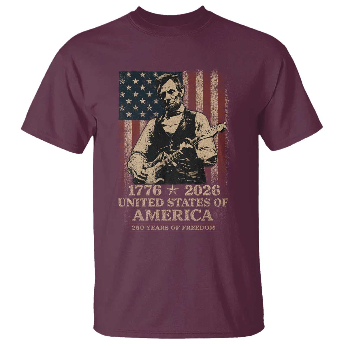 Vintage Abraham Lincoln Abe Lincoln Playing Guitar 250 Years T Shirt 1776 2026 Humor Patriotic USA Flag
