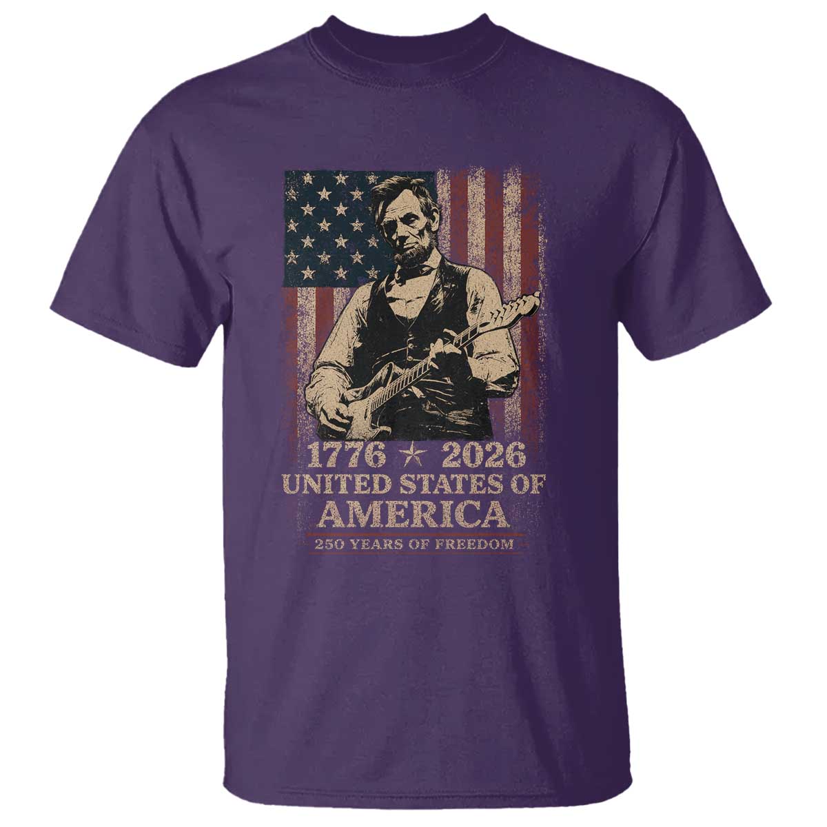 Vintage Abraham Lincoln Abe Lincoln Playing Guitar 250 Years T Shirt 1776 2026 Humor Patriotic USA Flag