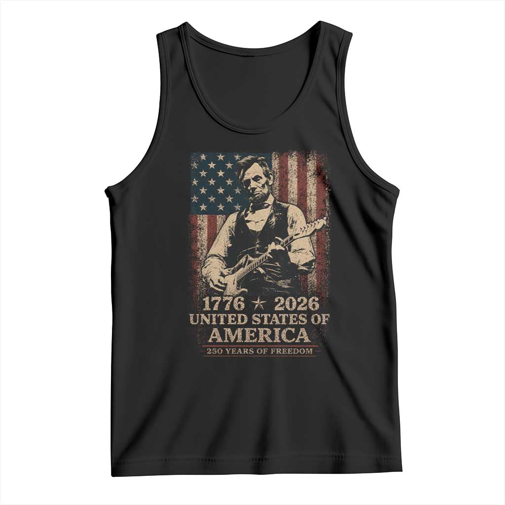 Vintage Abraham Lincoln Abe Lincoln Playing Guitar 250 Years Tank Top 1776 2026 Humor Patriotic USA Flag