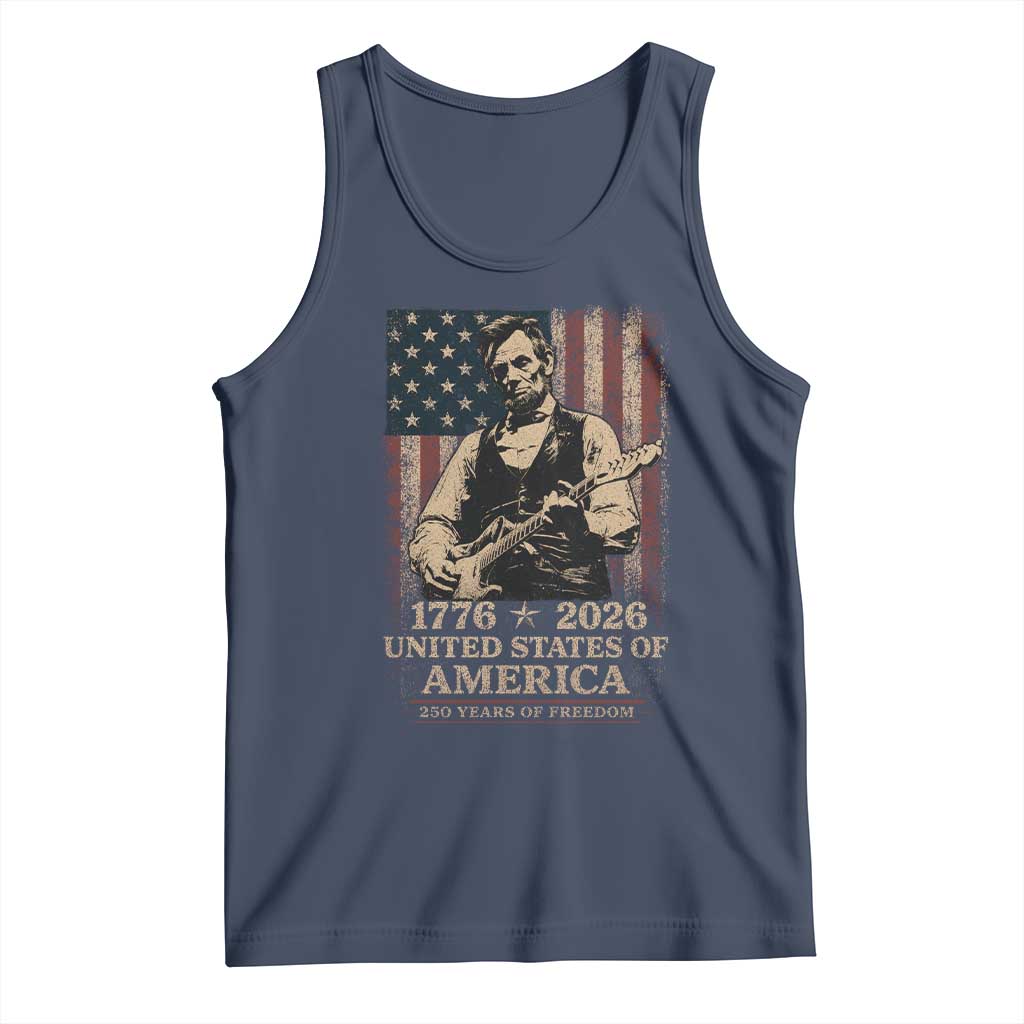Vintage Abraham Lincoln Abe Lincoln Playing Guitar 250 Years Tank Top 1776 2026 Humor Patriotic USA Flag