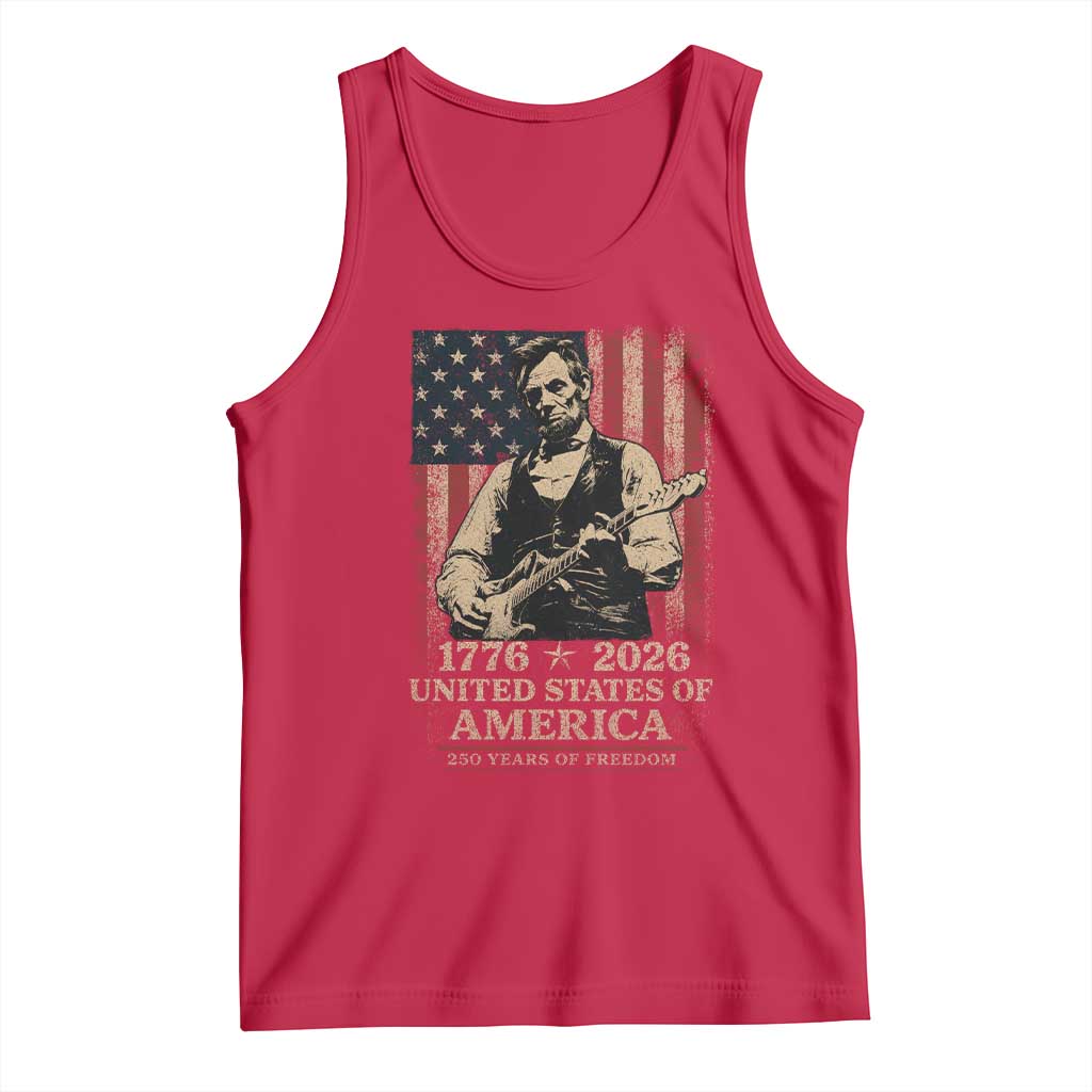 Vintage Abraham Lincoln Abe Lincoln Playing Guitar 250 Years Tank Top 1776 2026 Humor Patriotic USA Flag