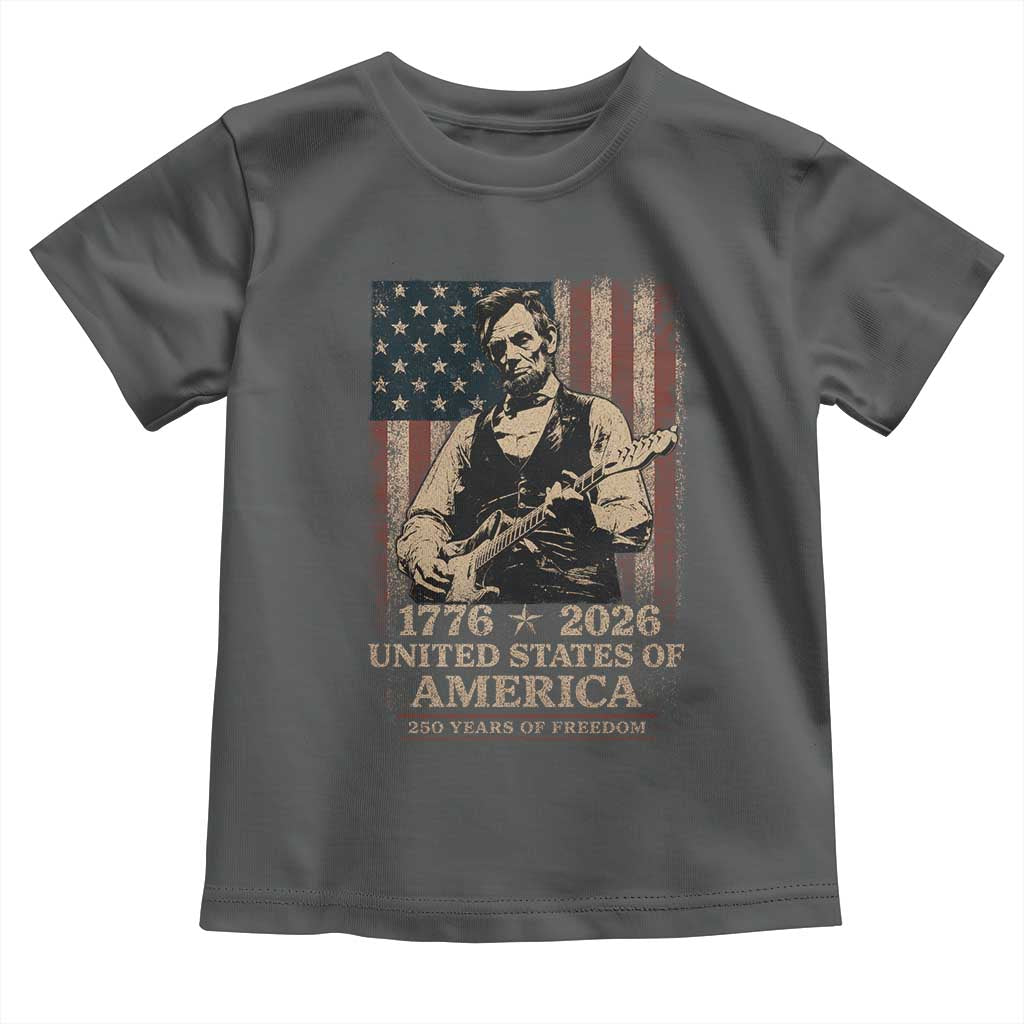 Vintage Abraham Lincoln Abe Lincoln Playing Guitar 250 Years Toddler T Shirt 1776 2026 Humor Patriotic USA Flag