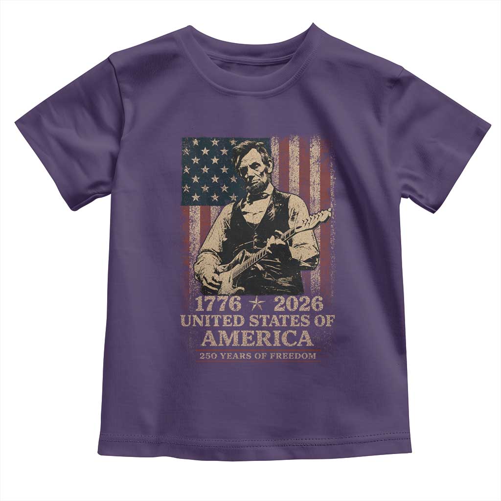 Vintage Abraham Lincoln Abe Lincoln Playing Guitar 250 Years Toddler T Shirt 1776 2026 Humor Patriotic USA Flag