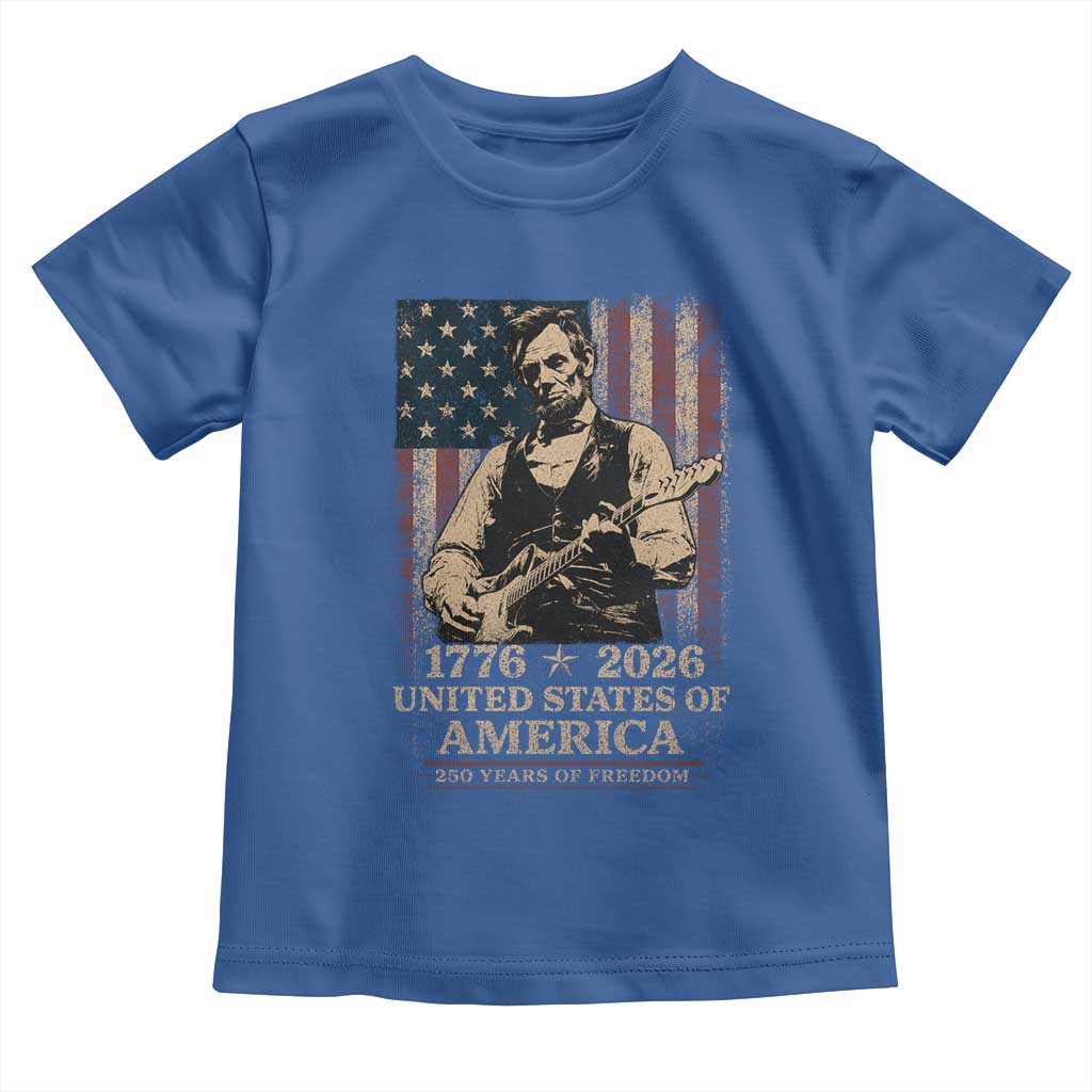 Vintage Abraham Lincoln Abe Lincoln Playing Guitar 250 Years Toddler T Shirt 1776 2026 Humor Patriotic USA Flag