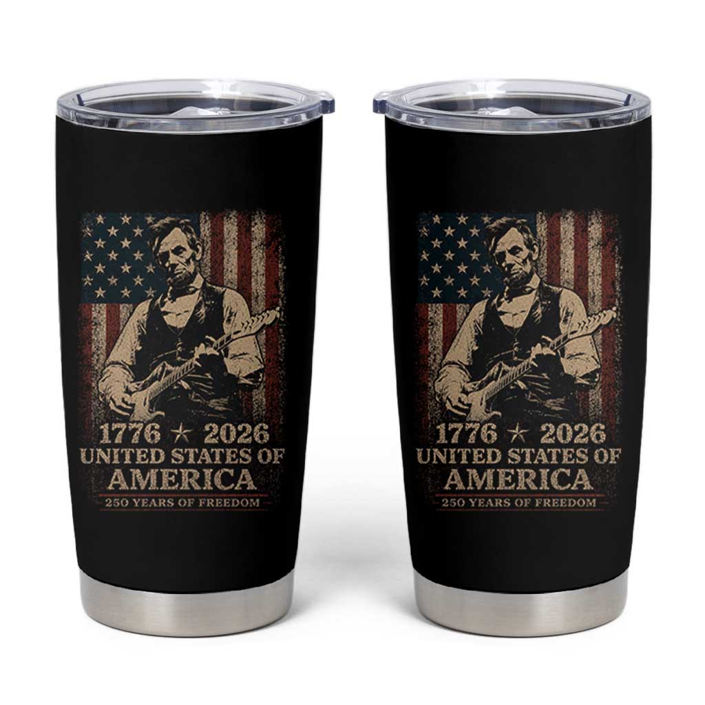 Vintage Abraham Lincoln Abe Lincoln Playing Guitar 250 Years Tumbler Cup 1776 2026 Humor Patriotic USA Flag