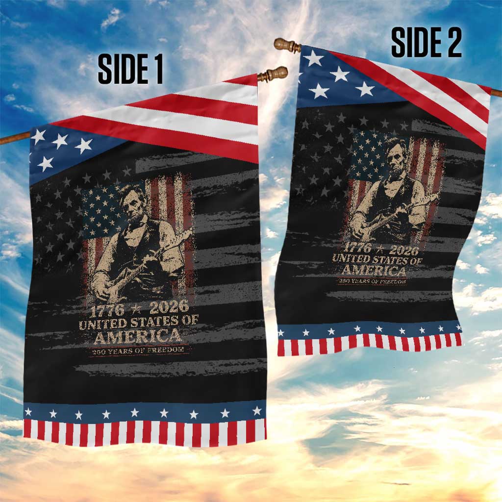 Vintage Abraham Lincoln Abe Lincoln Playing Guitar 250 Years Patriotic Garden Flag 1776 2026 Humor Patriotic USA Flag
