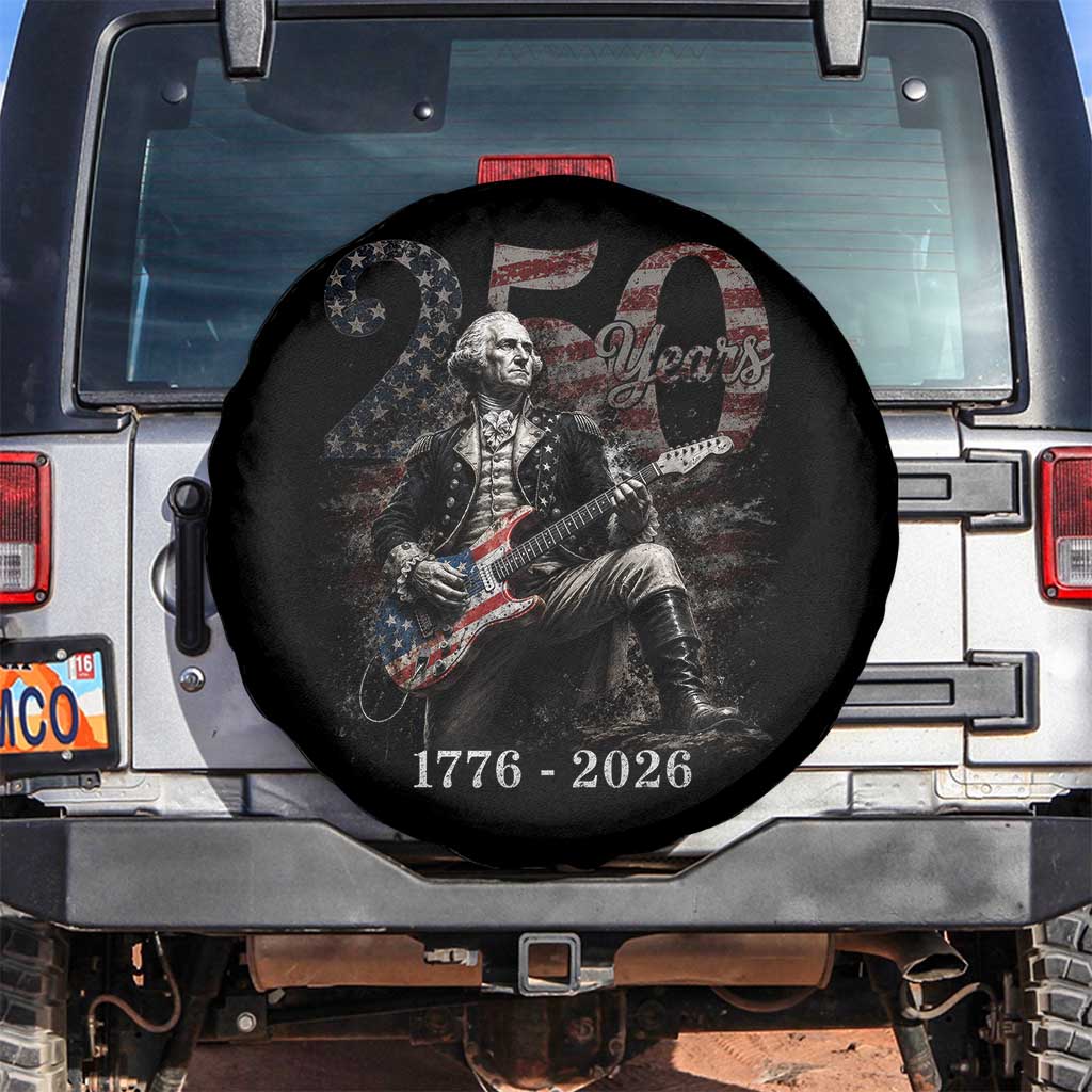 Vintage George Washington Playing Guitar 250 Years Spare Tire Cover 1776 2026 Humor Patriotic USA Flag