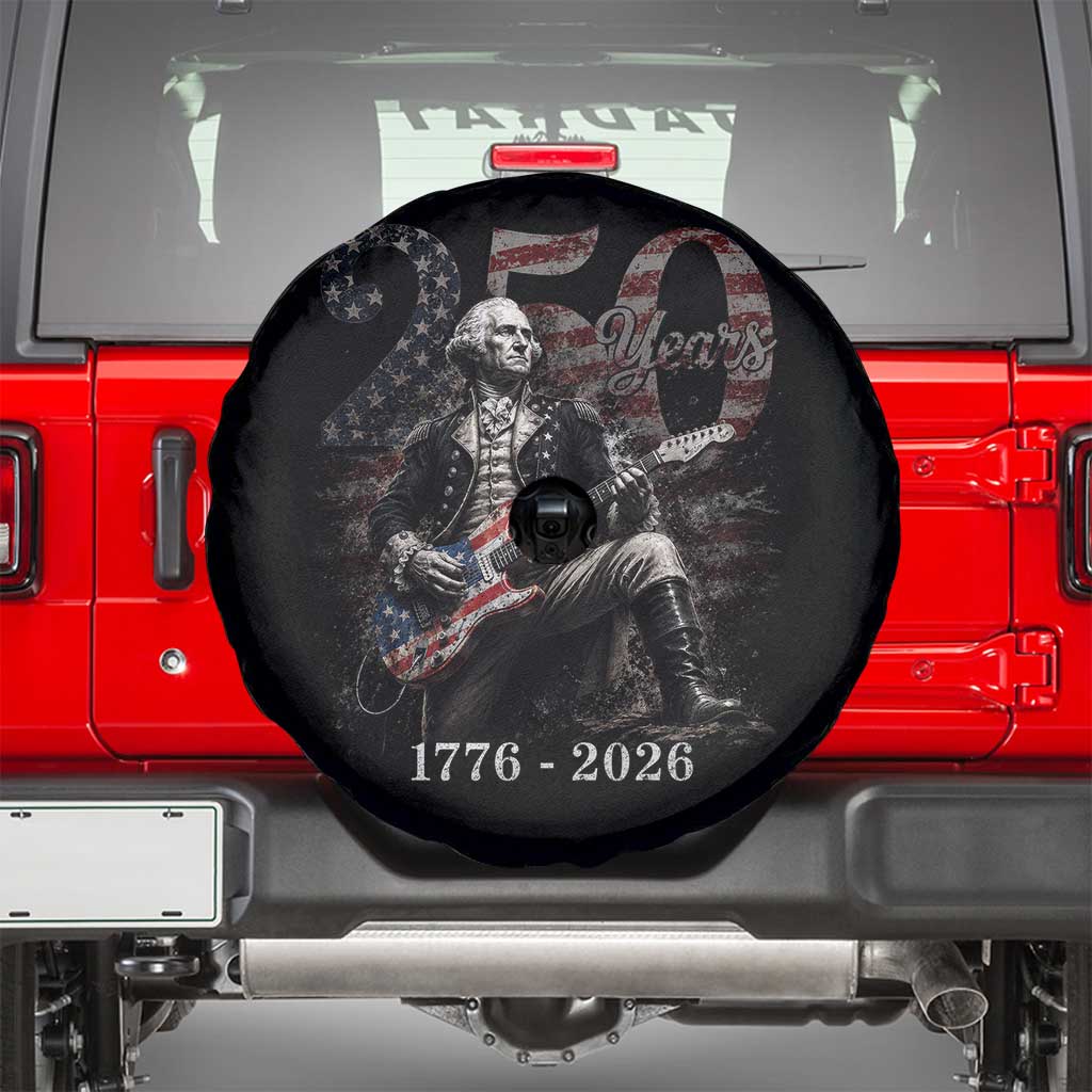 Vintage George Washington Playing Guitar 250 Years Spare Tire Cover 1776 2026 Humor Patriotic USA Flag