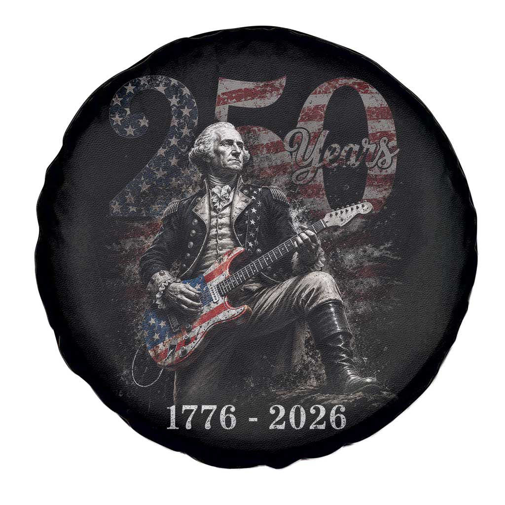Vintage George Washington Playing Guitar 250 Years Spare Tire Cover 1776 2026 Humor Patriotic USA Flag