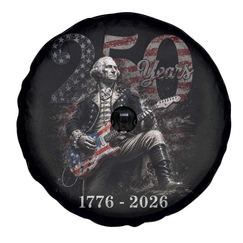 Vintage George Washington Playing Guitar 250 Years Spare Tire Cover 1776 2026 Humor Patriotic USA Flag