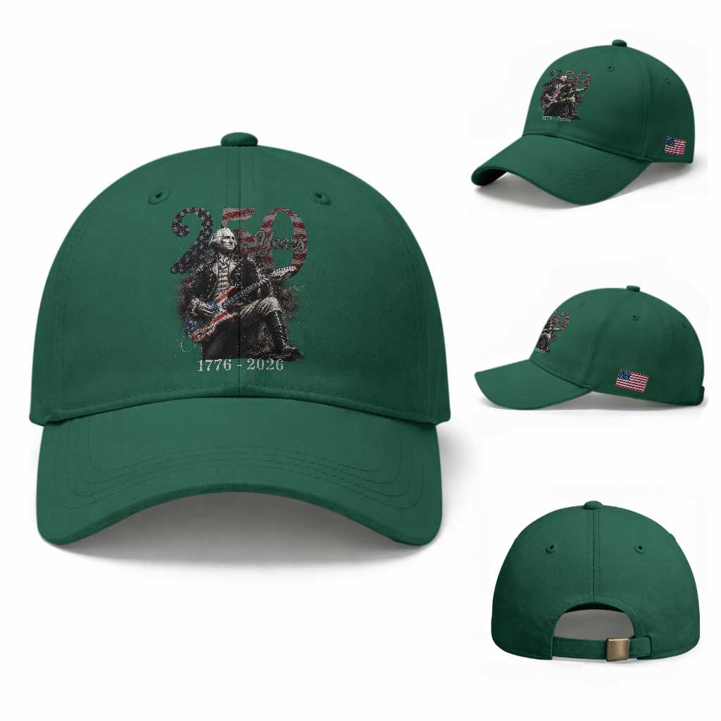 Vintage George Washington Playing Guitar 250 Years Baseball Cap 1776 2026 Humor Patriotic USA Flag