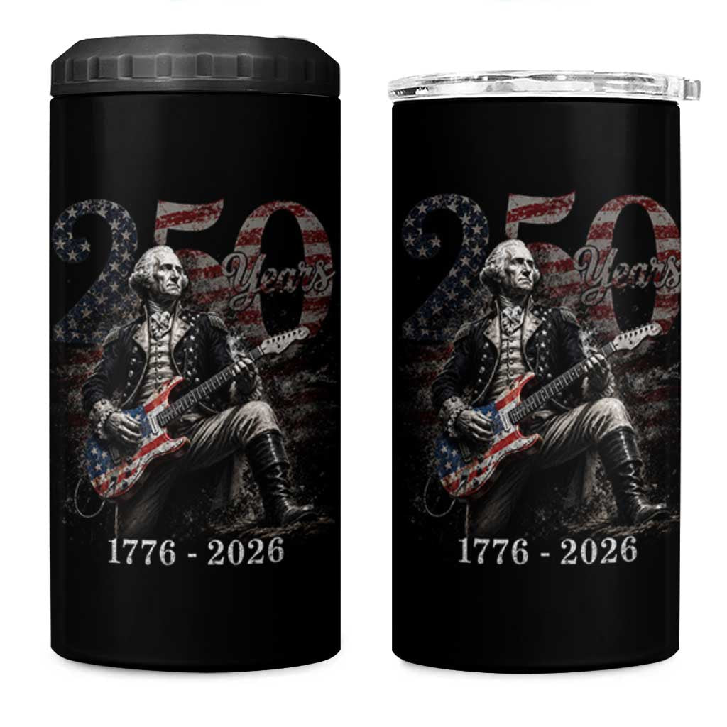Vintage George Washington Playing Guitar 250 Years 4 in 1 Can Cooler Tumbler 1776 2026 Humor Patriotic USA Flag