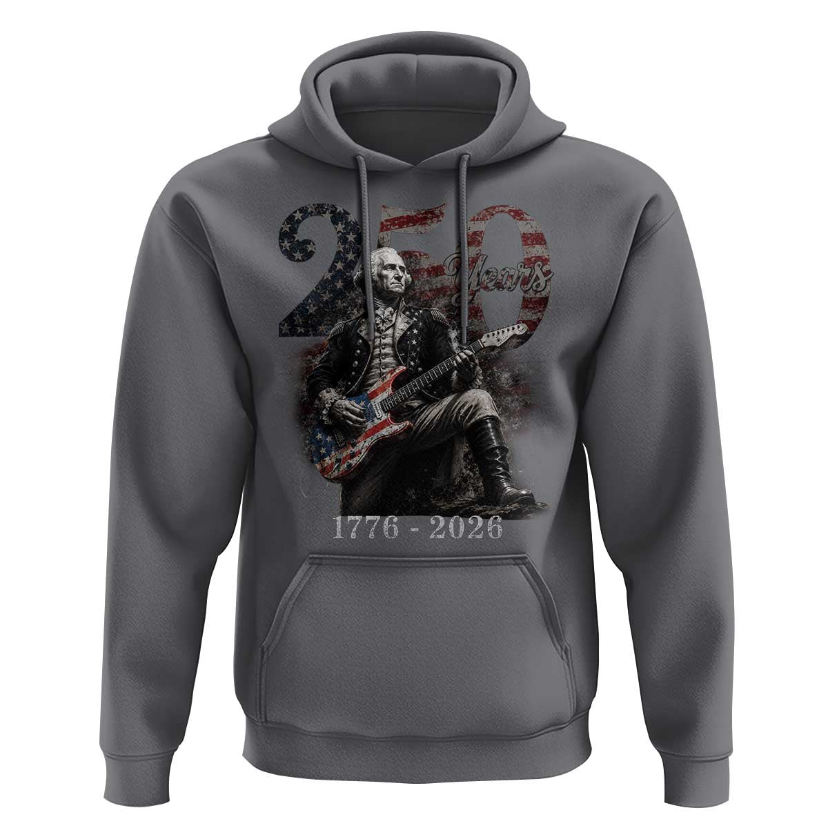 Vintage George Washington Playing Guitar 250 Years Hoodie 1776 2026 Humor Patriotic USA Flag