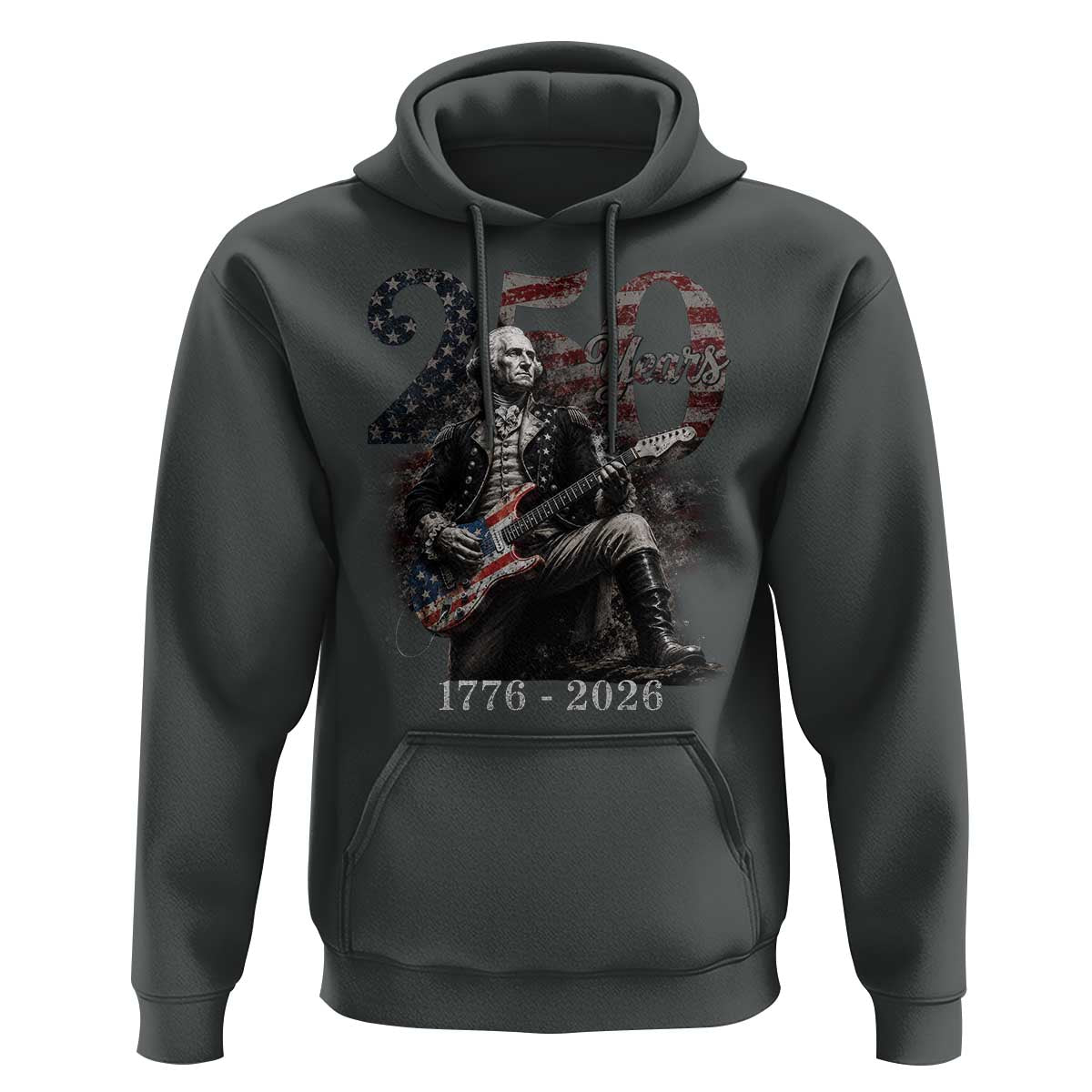Vintage George Washington Playing Guitar 250 Years Hoodie 1776 2026 Humor Patriotic USA Flag