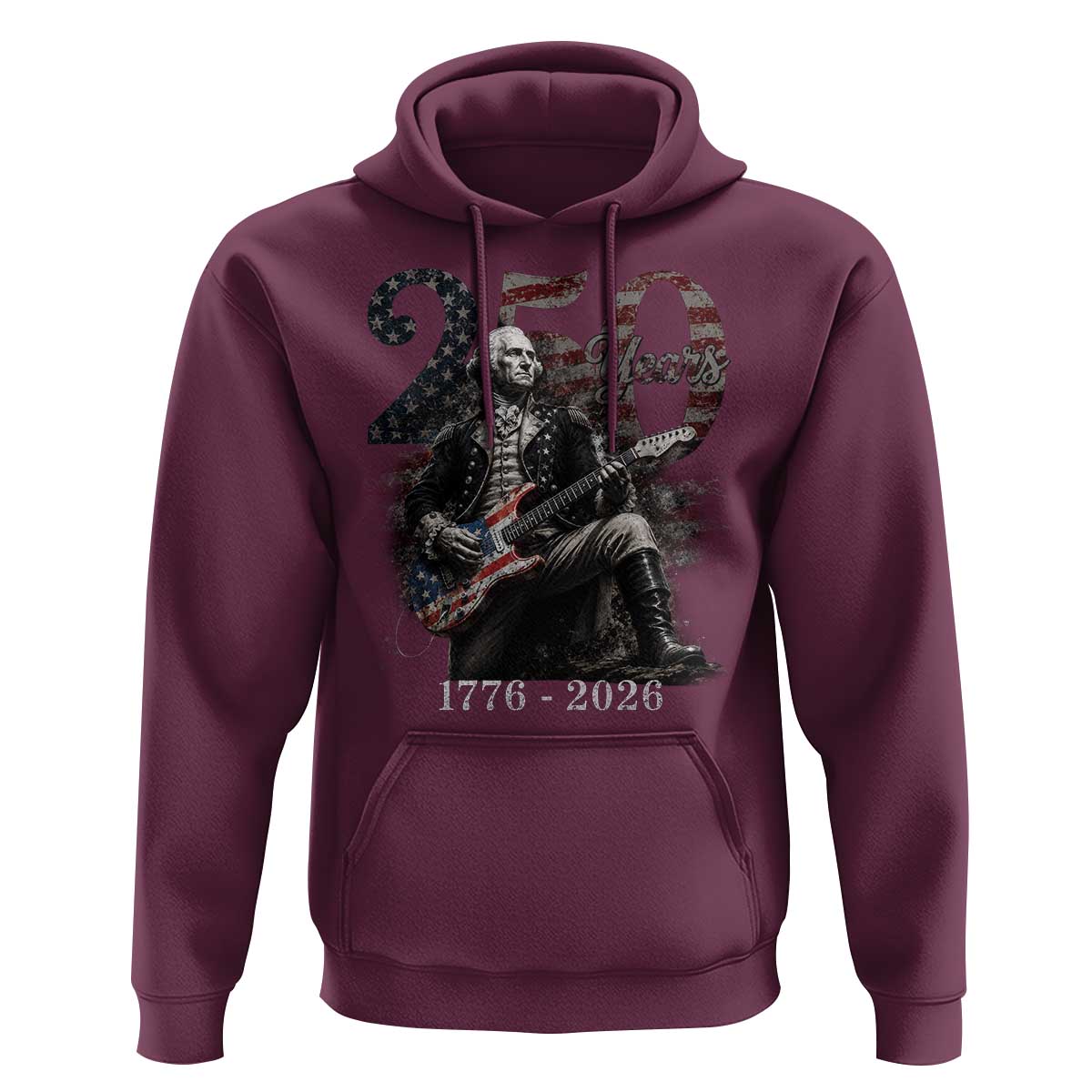 Vintage George Washington Playing Guitar 250 Years Hoodie 1776 2026 Humor Patriotic USA Flag