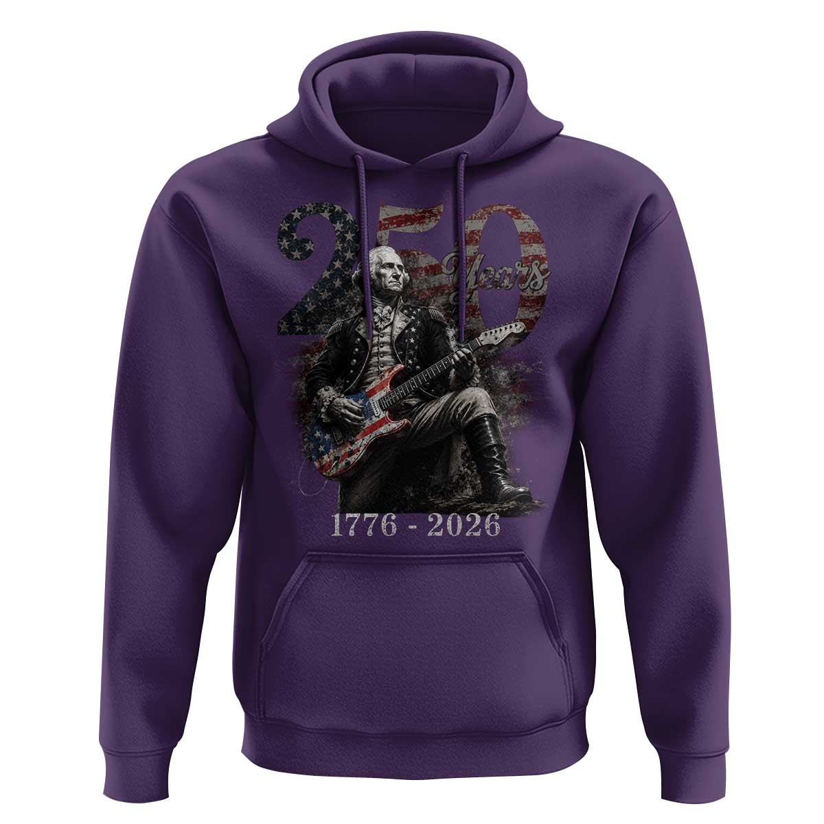 Vintage George Washington Playing Guitar 250 Years Hoodie 1776 2026 Humor Patriotic USA Flag