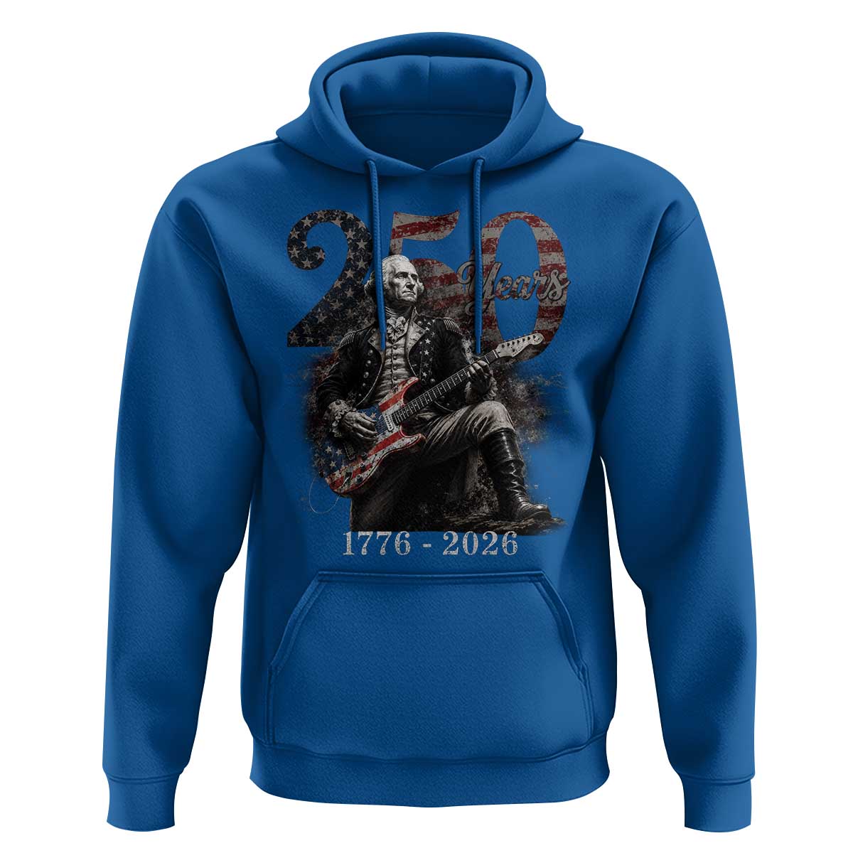 Vintage George Washington Playing Guitar 250 Years Hoodie 1776 2026 Humor Patriotic USA Flag