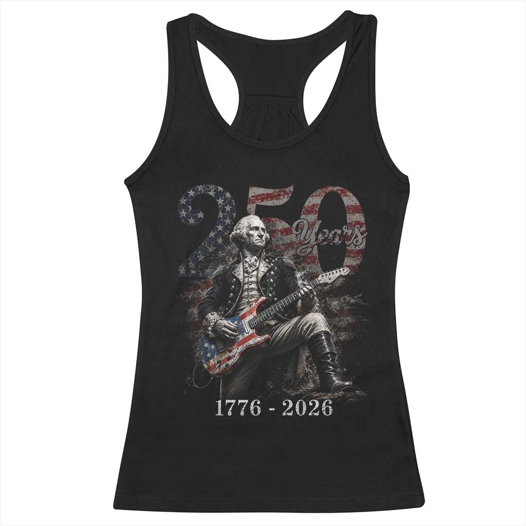 Vintage George Washington Playing Guitar 250 Years Racerback Tank Top 1776 2026 Humor Patriotic USA Flag