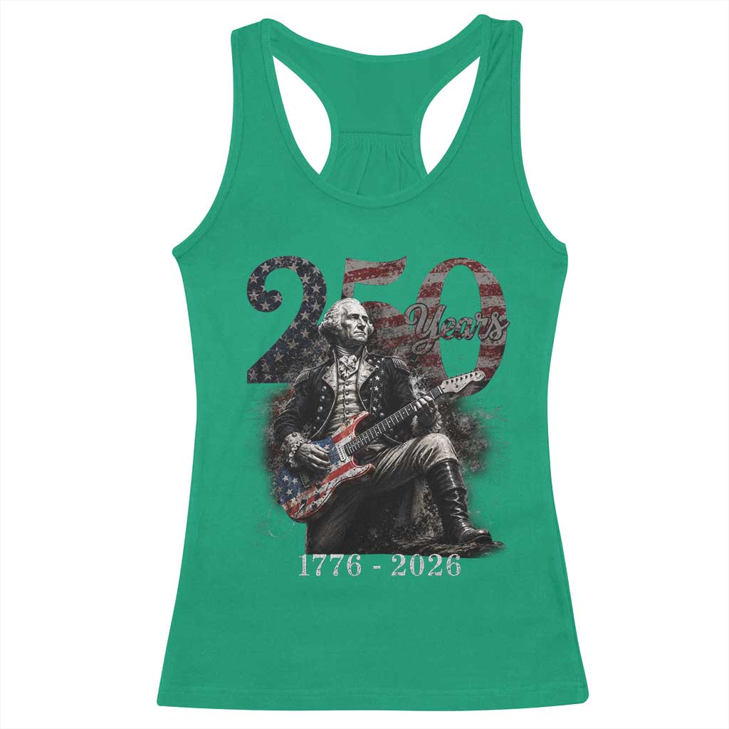 Vintage George Washington Playing Guitar 250 Years Racerback Tank Top 1776 2026 Humor Patriotic USA Flag