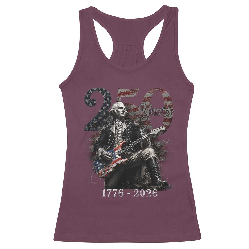 Vintage George Washington Playing Guitar 250 Years Racerback Tank Top 1776 2026 Humor Patriotic USA Flag