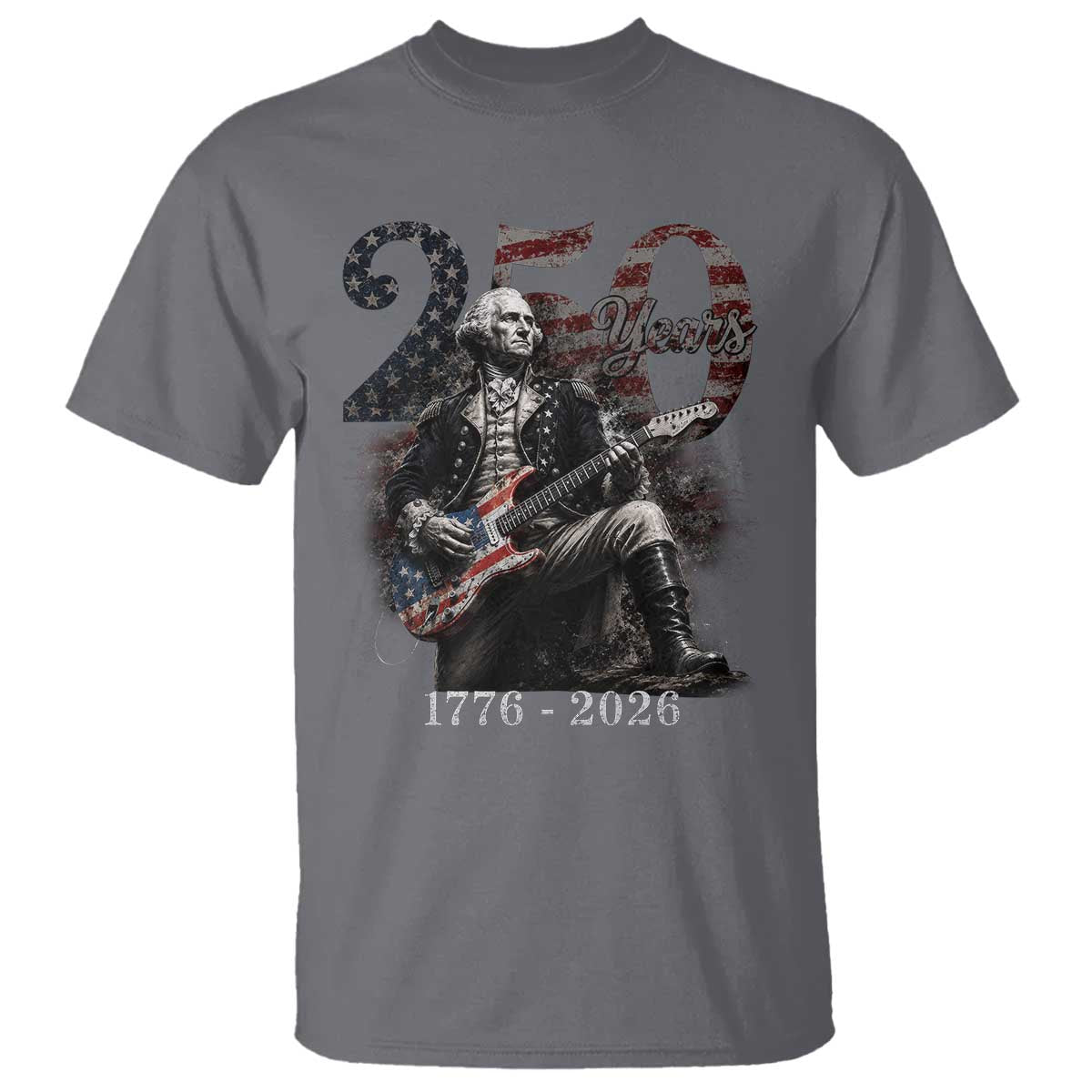 Vintage George Washington Playing Guitar 250 Years T Shirt 1776 2026 Humor Patriotic USA Flag
