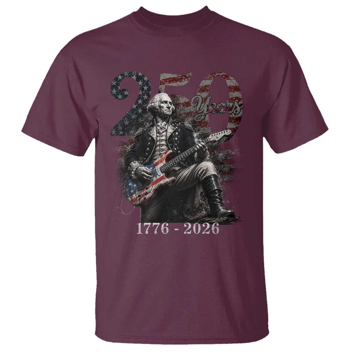 Vintage George Washington Playing Guitar 250 Years T Shirt 1776 2026 Humor Patriotic USA Flag