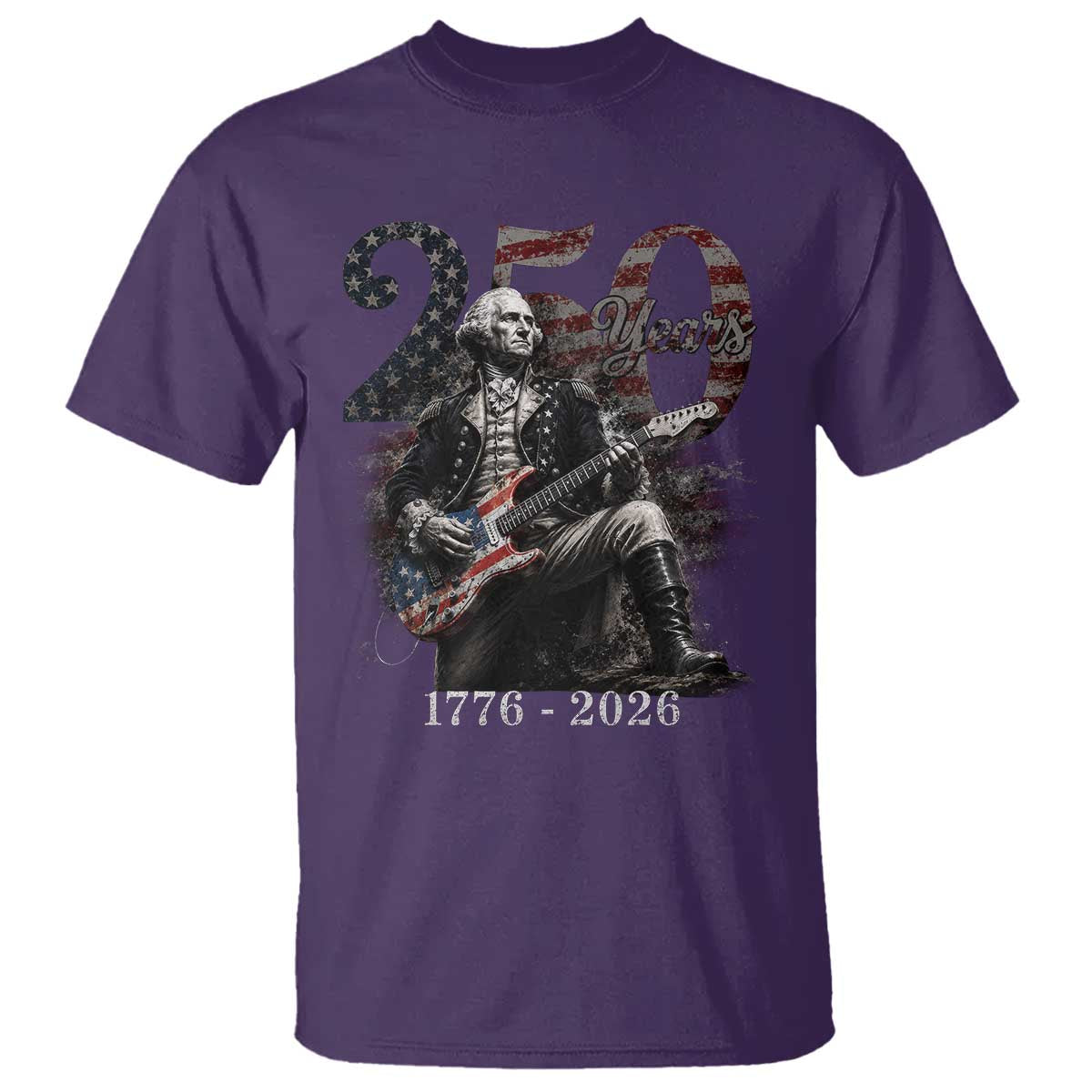 Vintage George Washington Playing Guitar 250 Years T Shirt 1776 2026 Humor Patriotic USA Flag