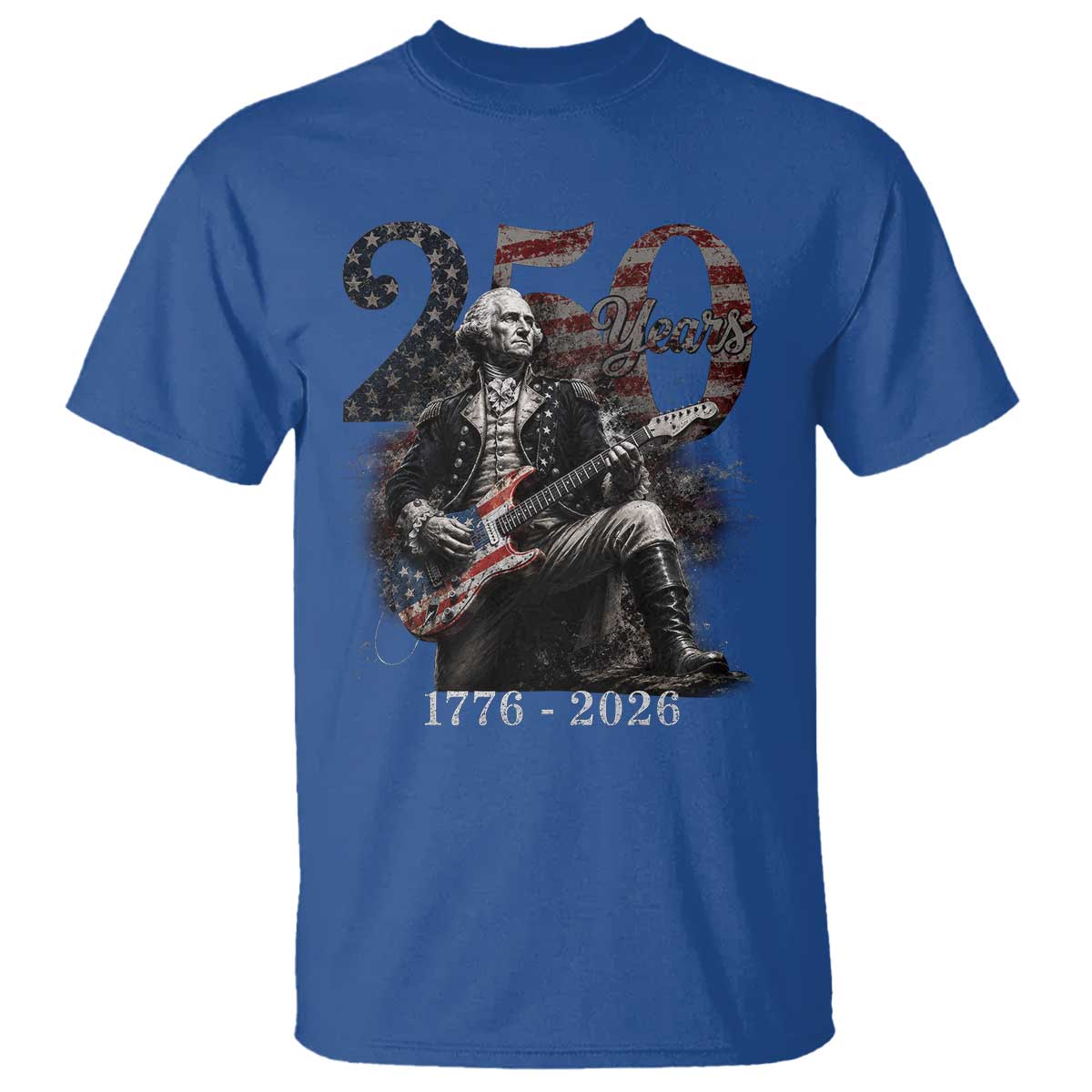 Vintage George Washington Playing Guitar 250 Years T Shirt 1776 2026 Humor Patriotic USA Flag
