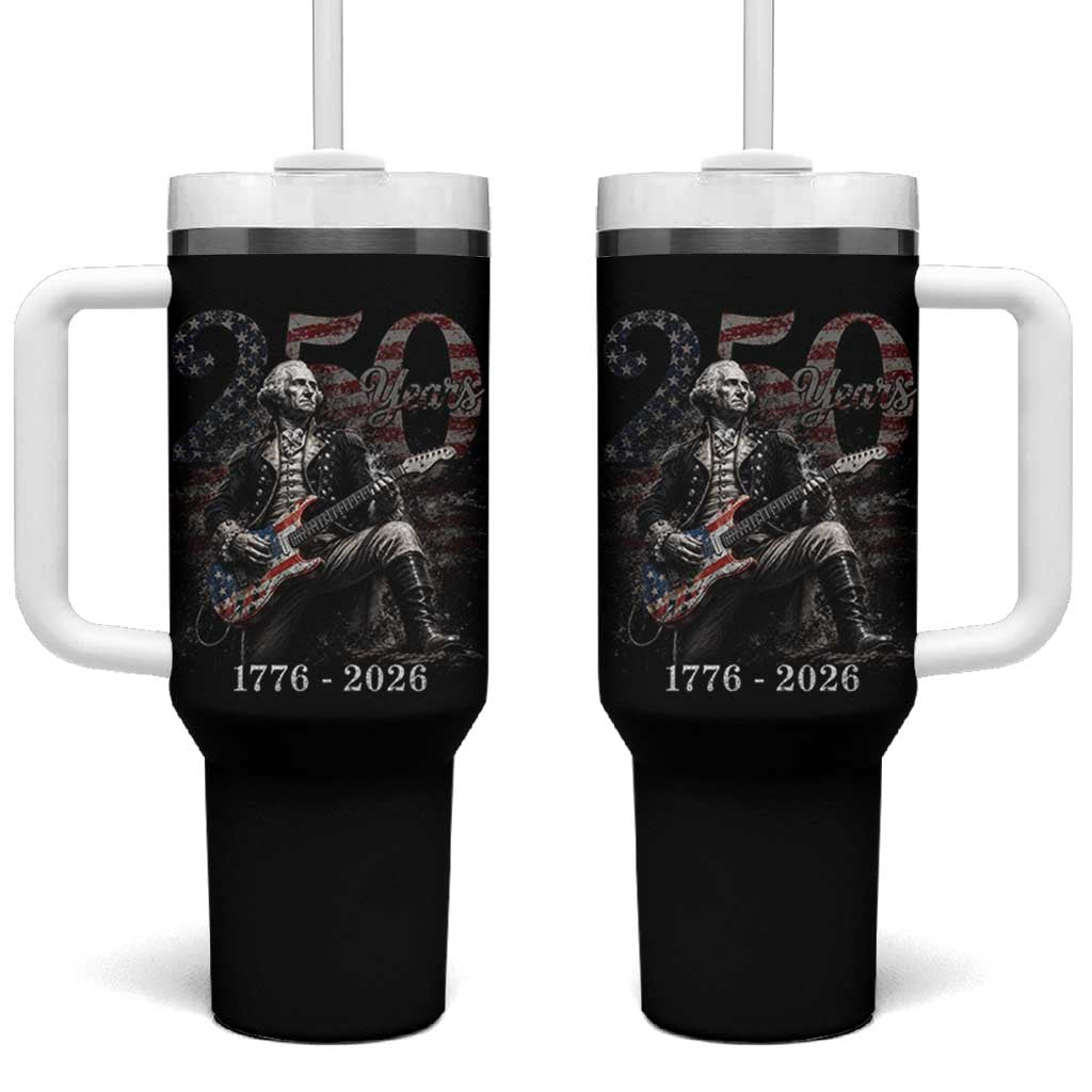 Vintage George Washington Playing Guitar 250 Years Tumbler With Handle 1776 2026 Humor Patriotic USA Flag