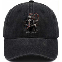 Vintage George Washington Playing Guitar 250 Years Washed Cotton Baseball Cap 1776 2026 Humor Patriotic USA Flag